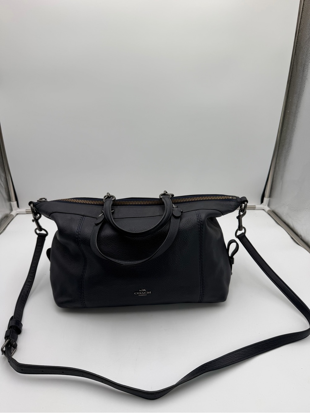 Coach F59325 Navy Blue Pebbled Leather Satchel Crossbody Shoulder Bag